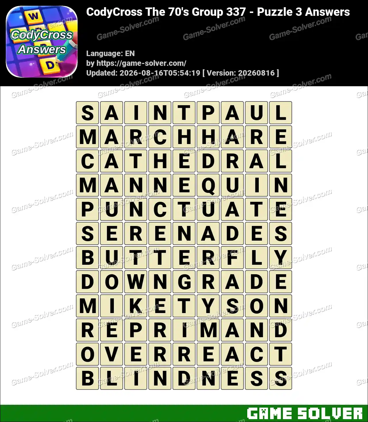CodyCross The 70’s Group 337 – Puzzle 3 Answers